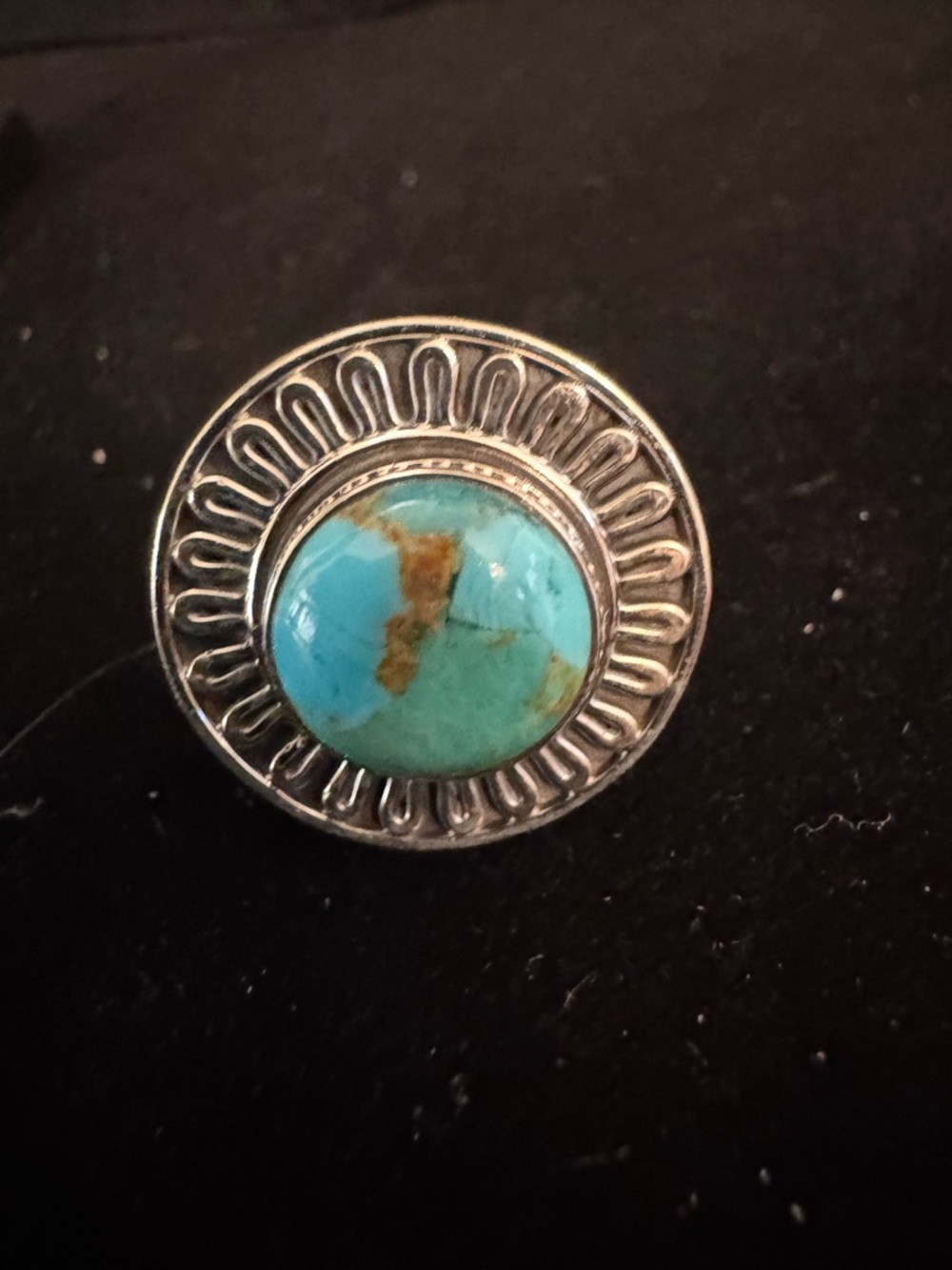 Genuine Turquoise and sterling Silver Statement Ring - Blue Turquoise Center